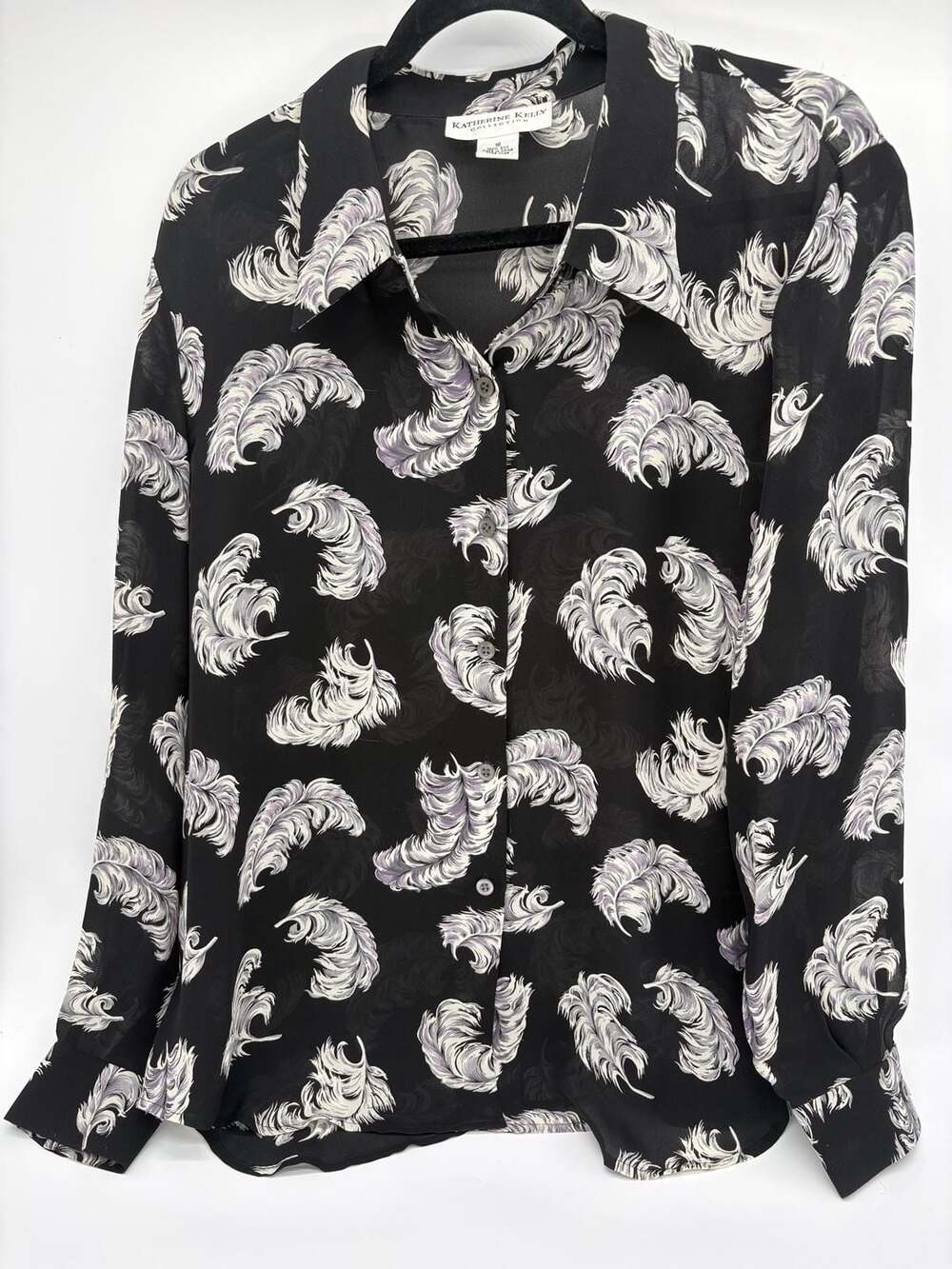 🖤 100% Silk Feather Print Blouse 16 - Katherine Kelly, Sz 16